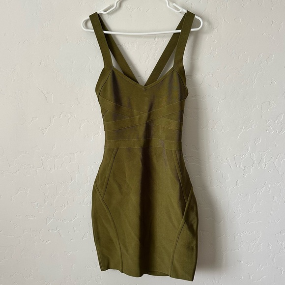 Herve Leger Olive Green Bandage Dress - Picture 1 of 6
